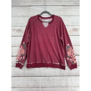 Lucky Brand Burgundy Floral Sleeve Sweater